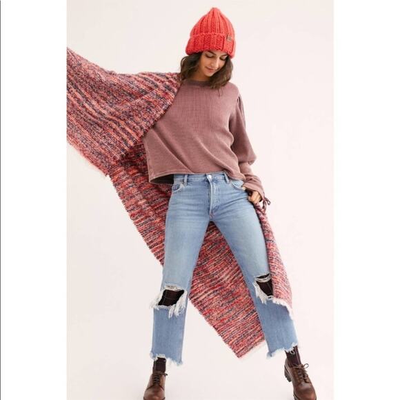 FREE PEOPLE Waffle Thermal Crew Medieval Lace Up Sleeves Pleated Shoulder XS - Picture 3 of 11